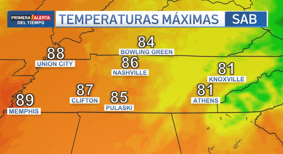 Temperaturas para la tarde del sábado.